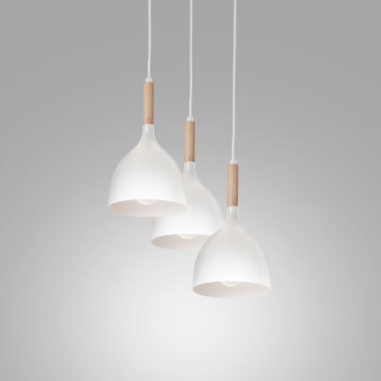 Lustr na lanku NOAK WOOD 3xE27/15W/230V bílá/buk