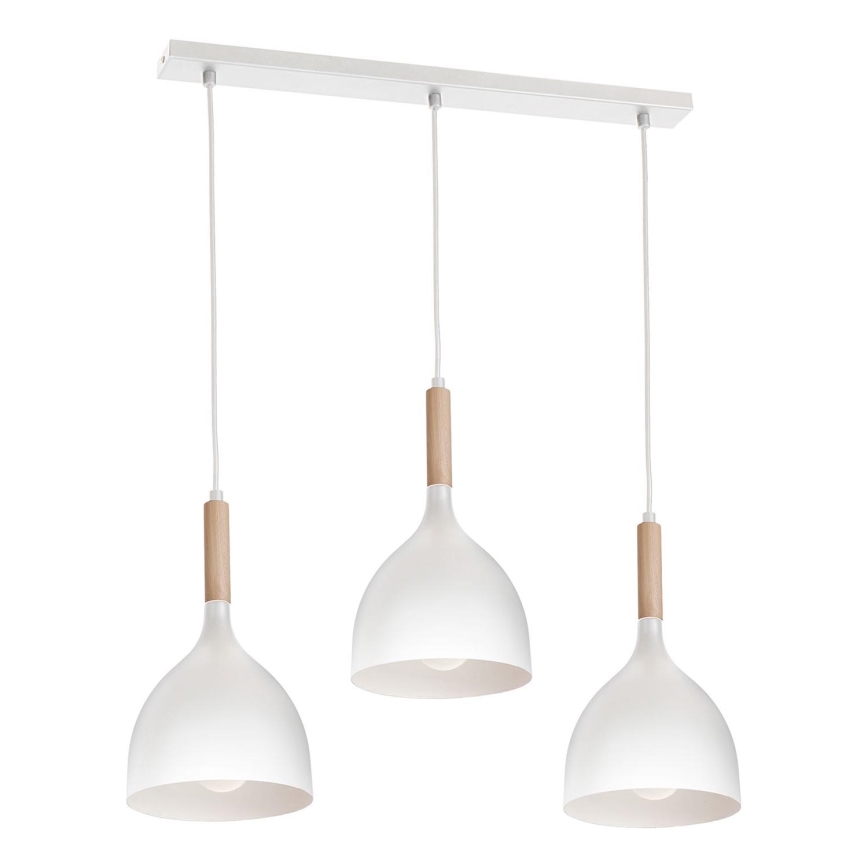 Lustr na lanku NOAK WOOD 3xE27/15W/230V bílá/buk