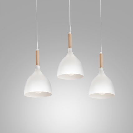 Lustr na lanku NOAK WOOD 3xE27/15W/230V bílá/buk
