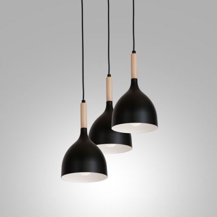 Lustr na lanku NOAK WOOD 3xE27/15W/230V černá/buk
