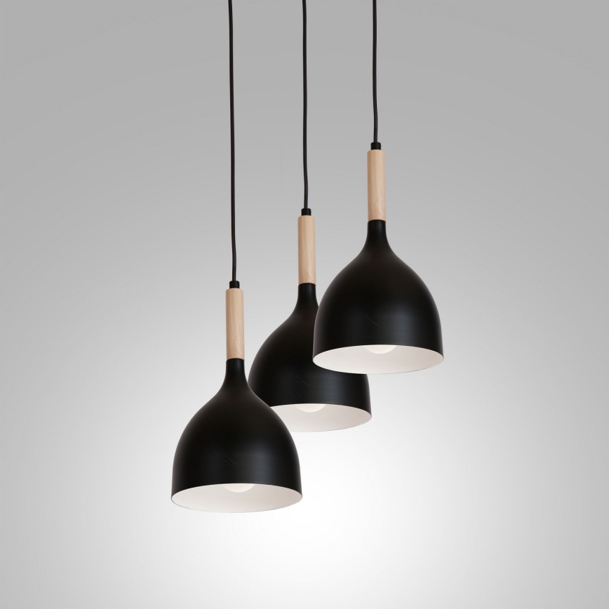 Lustr na lanku NOAK WOOD 3xE27/15W/230V černá/buk