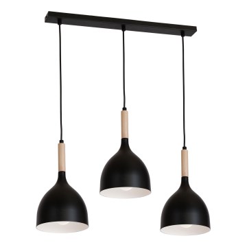 Lustr na lanku NOAK WOOD 3xE27/15W/230V černá/buk