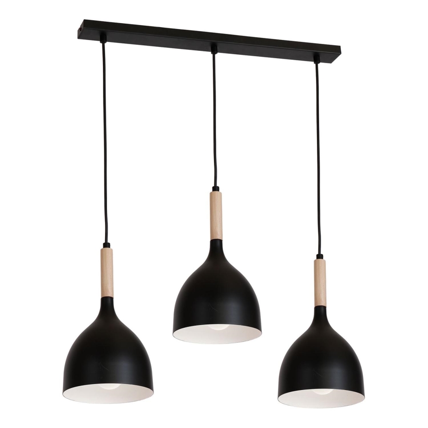 Lustr na lanku NOAK WOOD 3xE27/15W/230V černá/buk