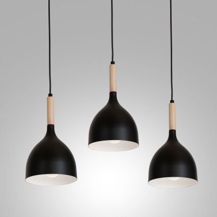 Lustr na lanku NOAK WOOD 3xE27/15W/230V černá/buk