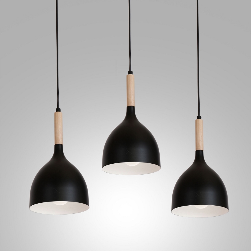 Lustr na lanku NOAK WOOD 3xE27/15W/230V černá/buk