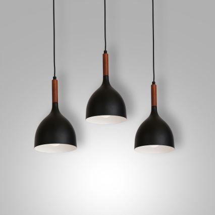 Lustr na lanku NOAK WOOD 3xE27/15W/230V černá/buk