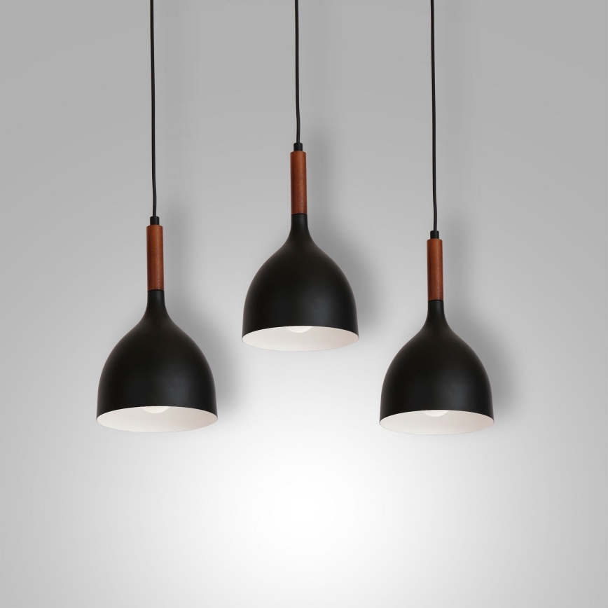 Lustr na lanku NOAK WOOD 3xE27/15W/230V černá/buk