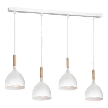 Lustr na lanku NOAK WOOD 4xE27/15W/230V bílá/buk