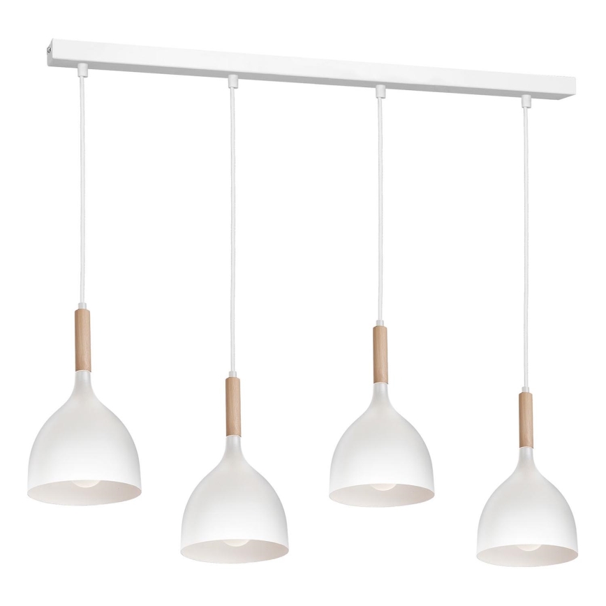Lustr na lanku NOAK WOOD 4xE27/15W/230V bílá/buk