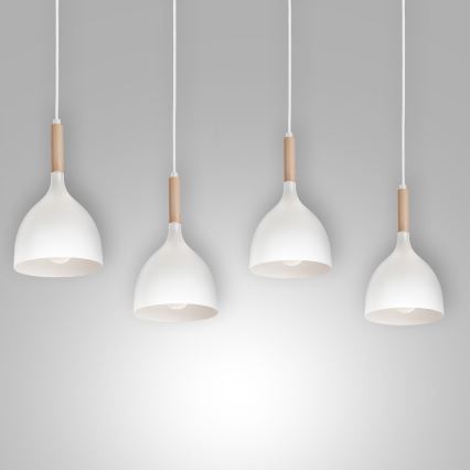 Lustr na lanku NOAK WOOD 4xE27/15W/230V bílá/buk