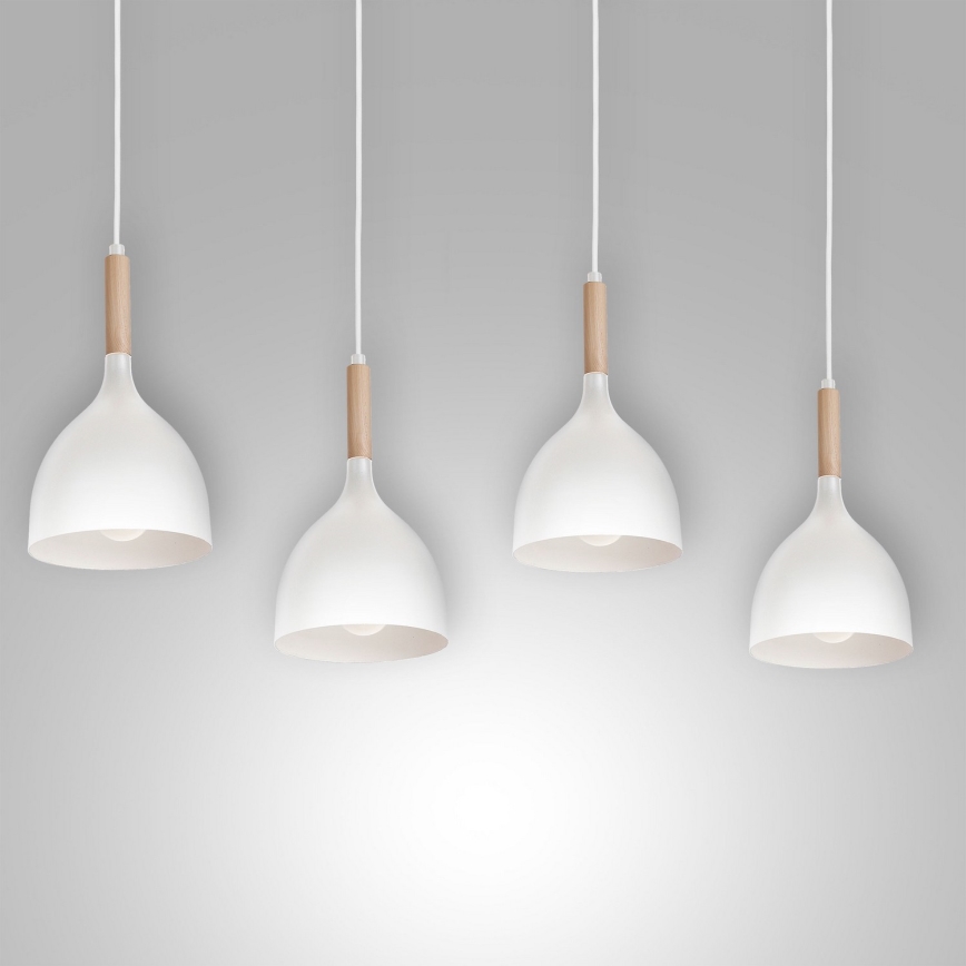 Lustr na lanku NOAK WOOD 4xE27/15W/230V bílá/buk