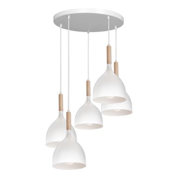 Lustr na lanku NOAK WOOD 5xE27/15W/230V bílá/buk