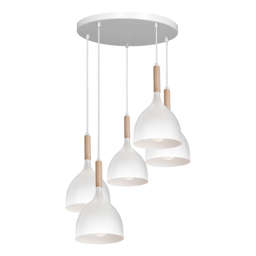 Lustr na lanku NOAK WOOD 5xE27/15W/230V bílá/buk