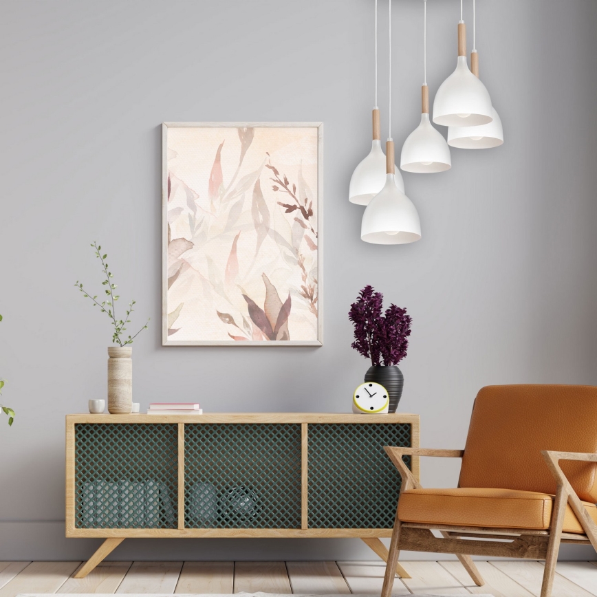 Lustr na lanku NOAK WOOD 5xE27/15W/230V bílá/buk