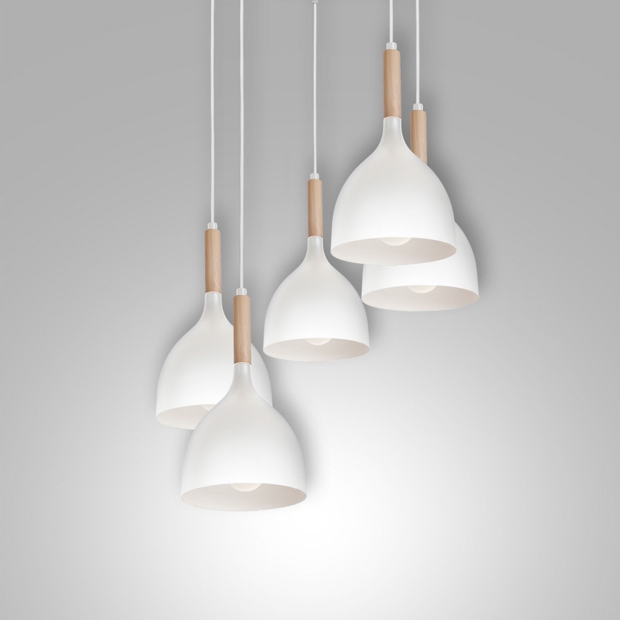 Lustr na lanku NOAK WOOD 5xE27/15W/230V bílá/buk