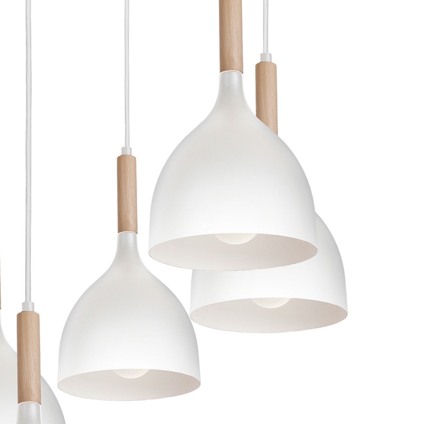 Lustr na lanku NOAK WOOD 5xE27/15W/230V bílá/buk