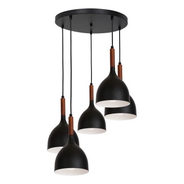 Lustr na lanku NOAK WOOD 5xE27/15W/230V černá/buk