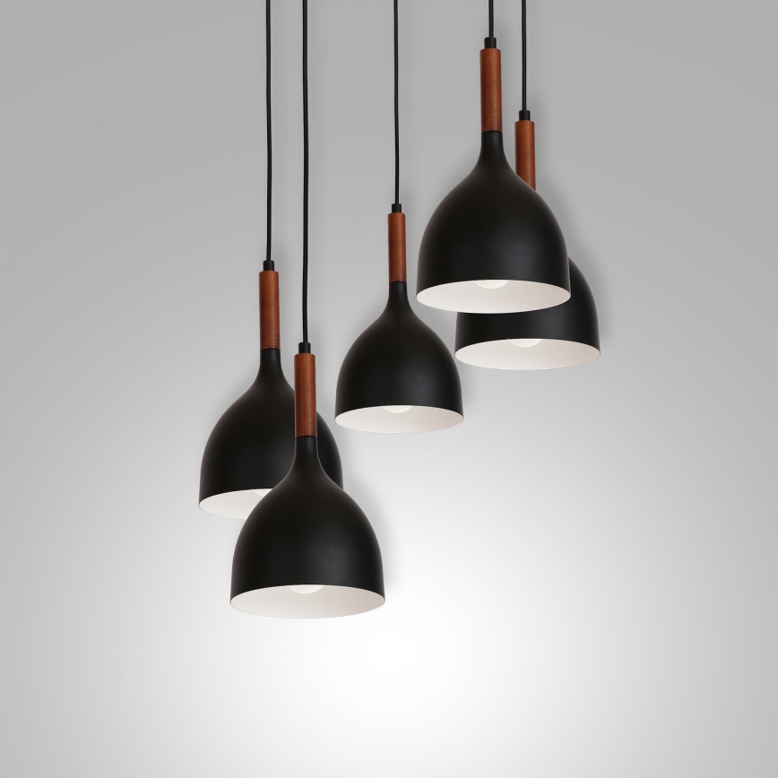 Lustr na lanku NOAK WOOD 5xE27/15W/230V černá/buk
