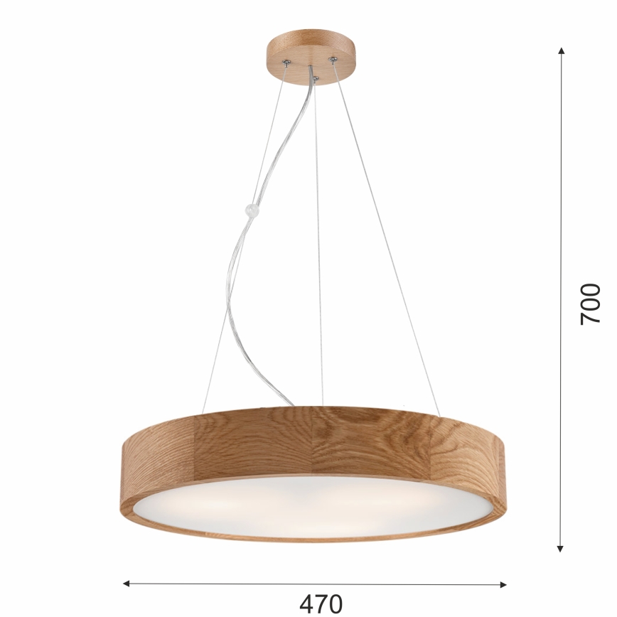 Lustr na lanku OAK 3xE27/60W/230V dub ø 47,5 cm - FSC certifikováno