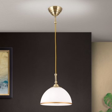 Lustr na lanku OLD LAMP 1xE27/40W/230V bílá/mosaz