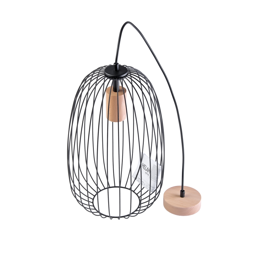 Lustr na lanku OVELLA 1xE27/15W/230V pr. 25 cm černá/borovice