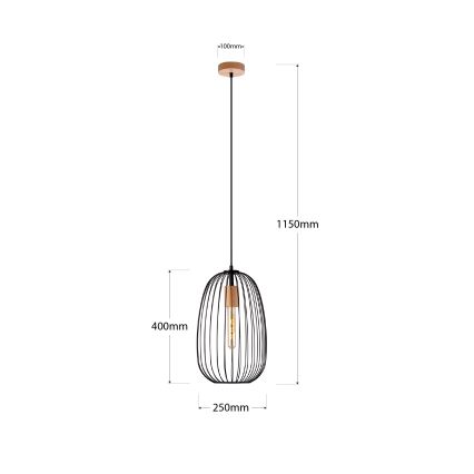 Lustr na lanku OVELLA 1xE27/15W/230V pr. 25 cm černá/borovice