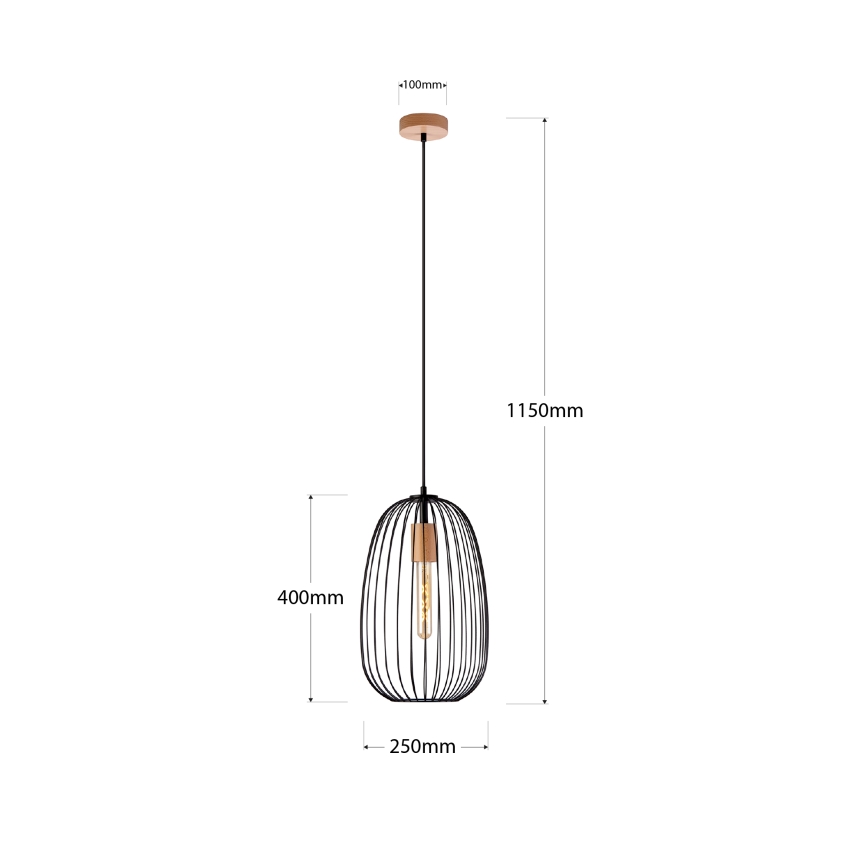 Lustr na lanku OVELLA 1xE27/15W/230V pr. 25 cm černá/borovice