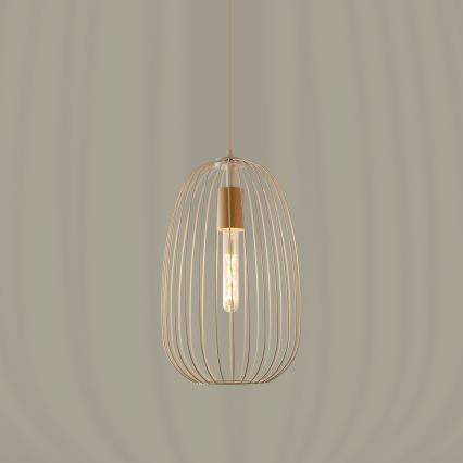 Lustr na lanku OVELLA 1xE27/15W/230V pr. 25 cm krémová/borovice