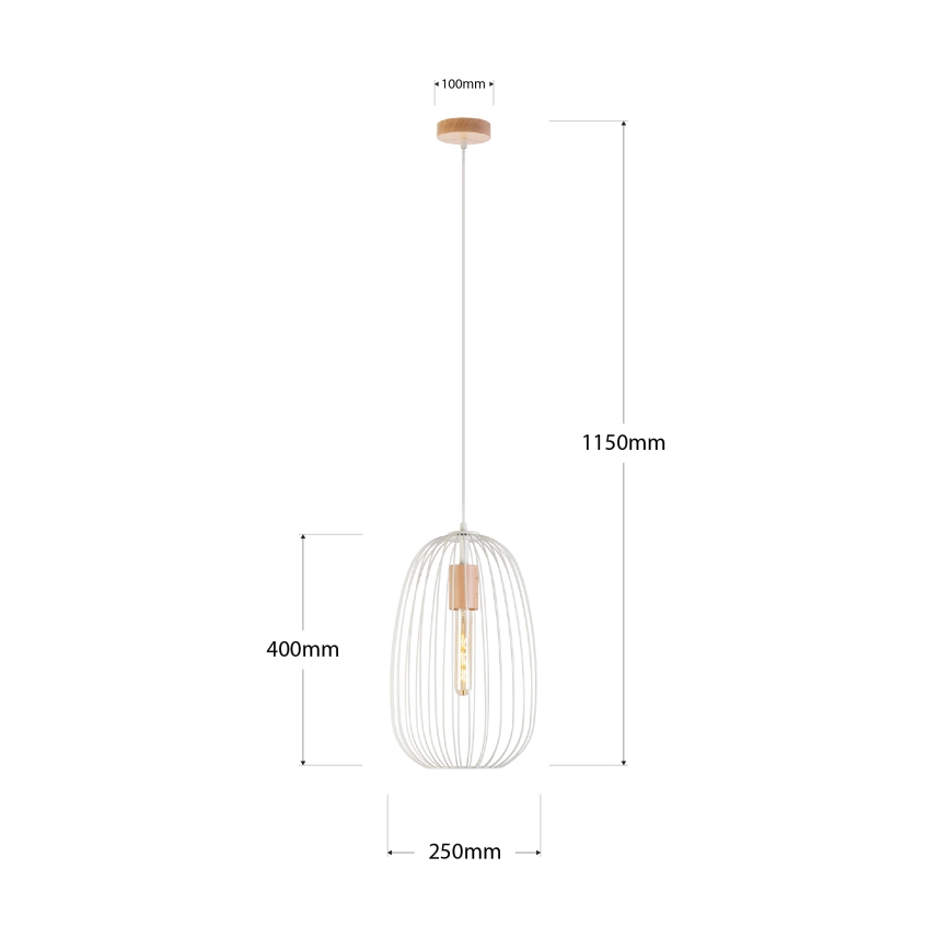 Lustr na lanku OVELLA 1xE27/15W/230V pr. 25 cm krémová/borovice
