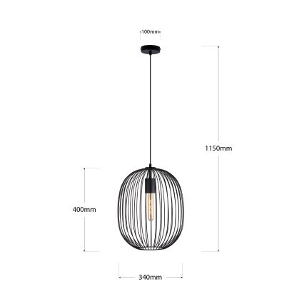 Lustr na lanku OVELLA 1xE27/15W/230V pr. 34 cm černá