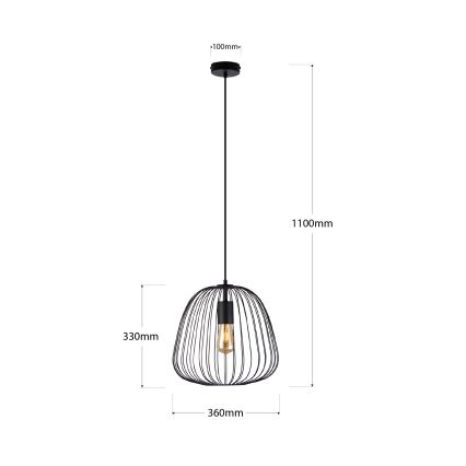 Lustr na lanku OVELLA 1xE27/15W/230V pr. 36 cm černá