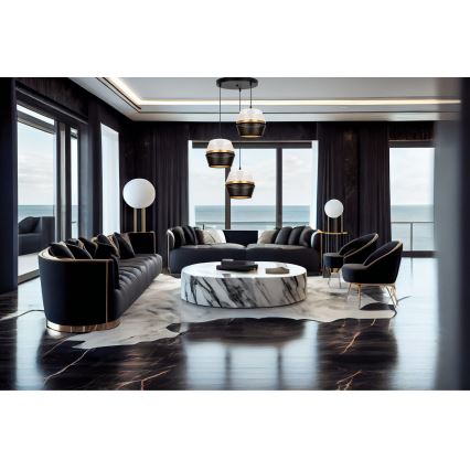 Lustr na lanku PARIS 3xE27/60W/230V pr. 45 cm bílá/černá/zlatá