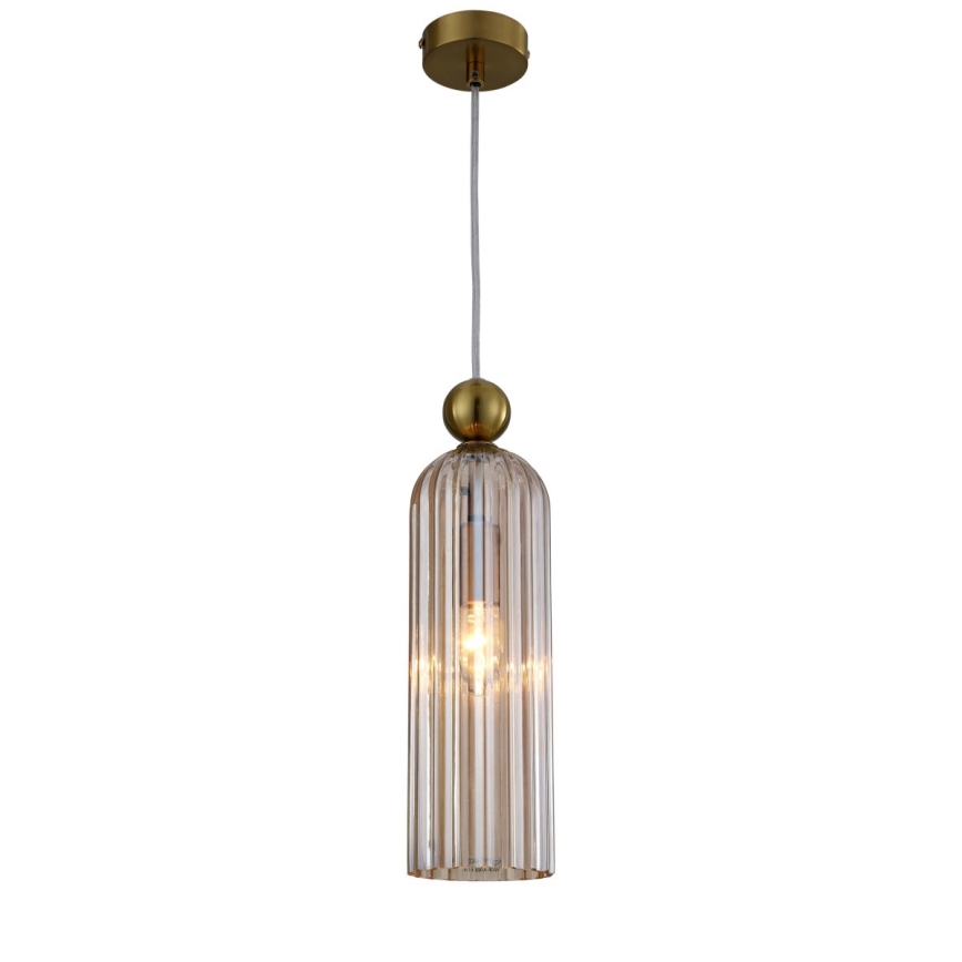 Lustr na lanku PIEGA 1xE14/40W/230V mosaz/kouřová béžová