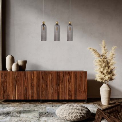 Lustr na lanku PIEGA 3xE14/40W/230V mosaz/kouřová černá