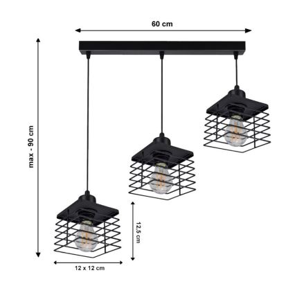 Lustr na lanku QUATRO 3xE27/60W/230V