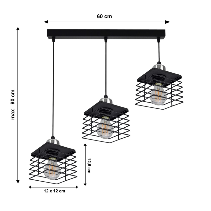 Lustr na lanku QUATRO 3xE27/60W/230V