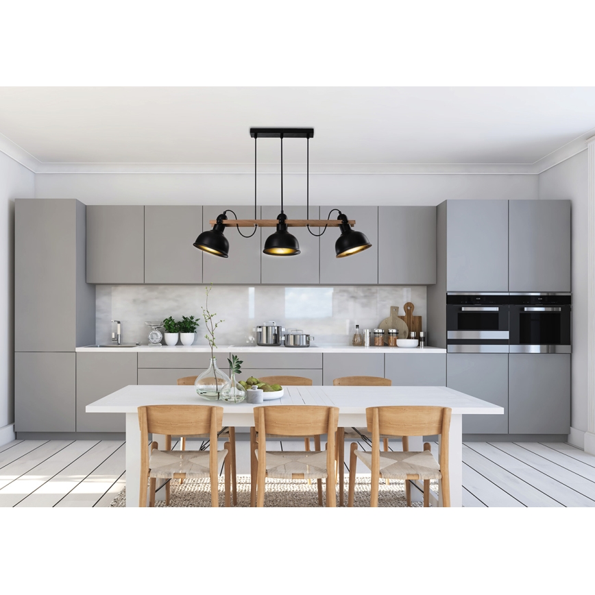 Lustr na lanku RENO 3xE27/40W/230V černá/hnědá
