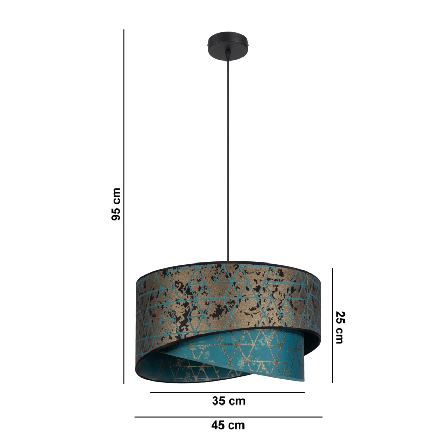 Lustr na lanku REZO 1xE27/60W/230V tyrkysová/zlatá