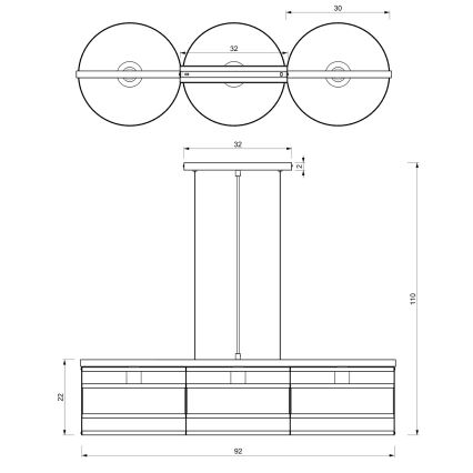 Lustr na lanku RIM 3xE27/60W/230V černá/zlatá