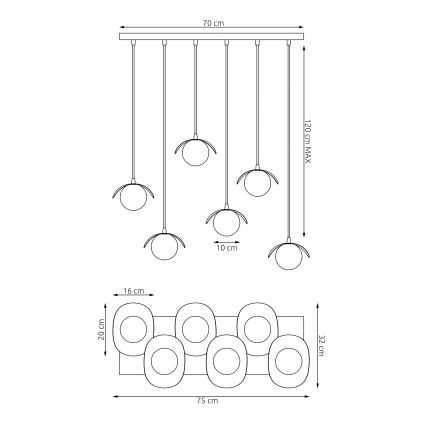 Lustr na lanku RITUAL 6xG9/8W/230V černá