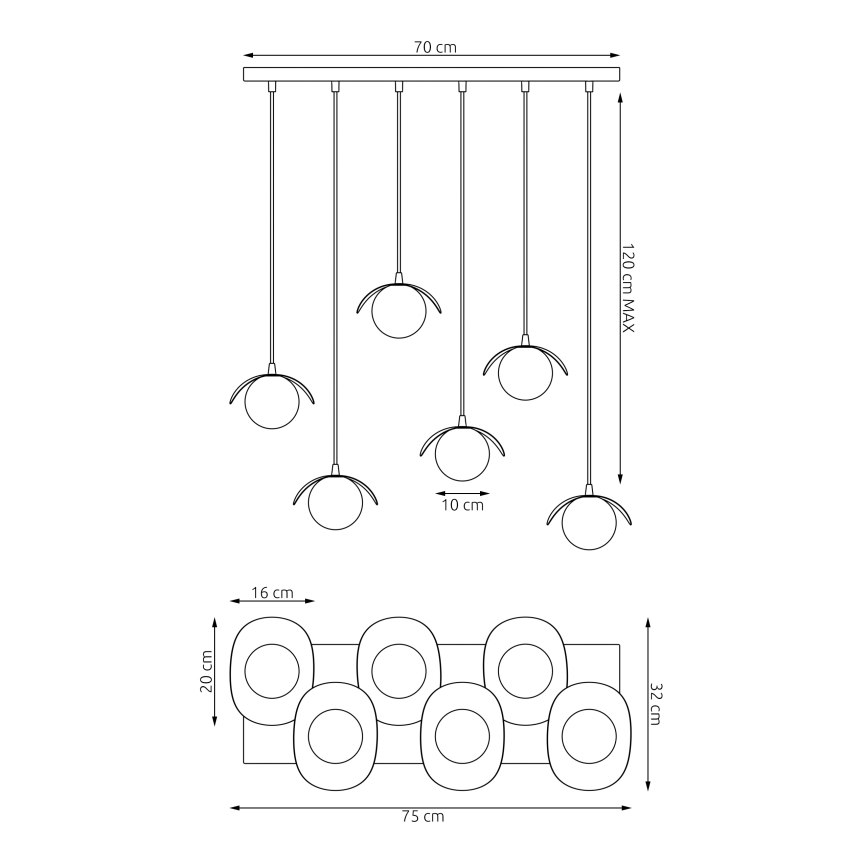 Lustr na lanku RITUAL 6xG9/8W/230V černá