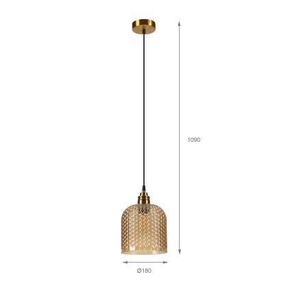 Lustr na lanku ROCCO 1xE27/15W/230V zlatá/kouřová béžová
