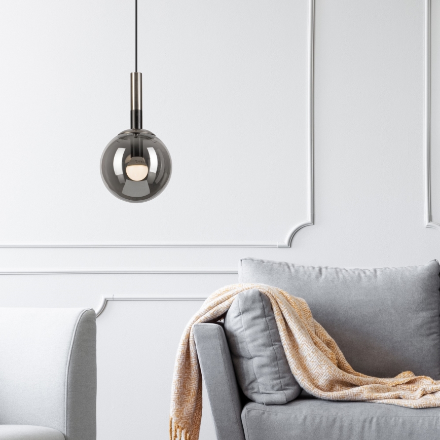 Lustr na lanku ROLLO 1xE14/5W/230V matný chrom/kouřová