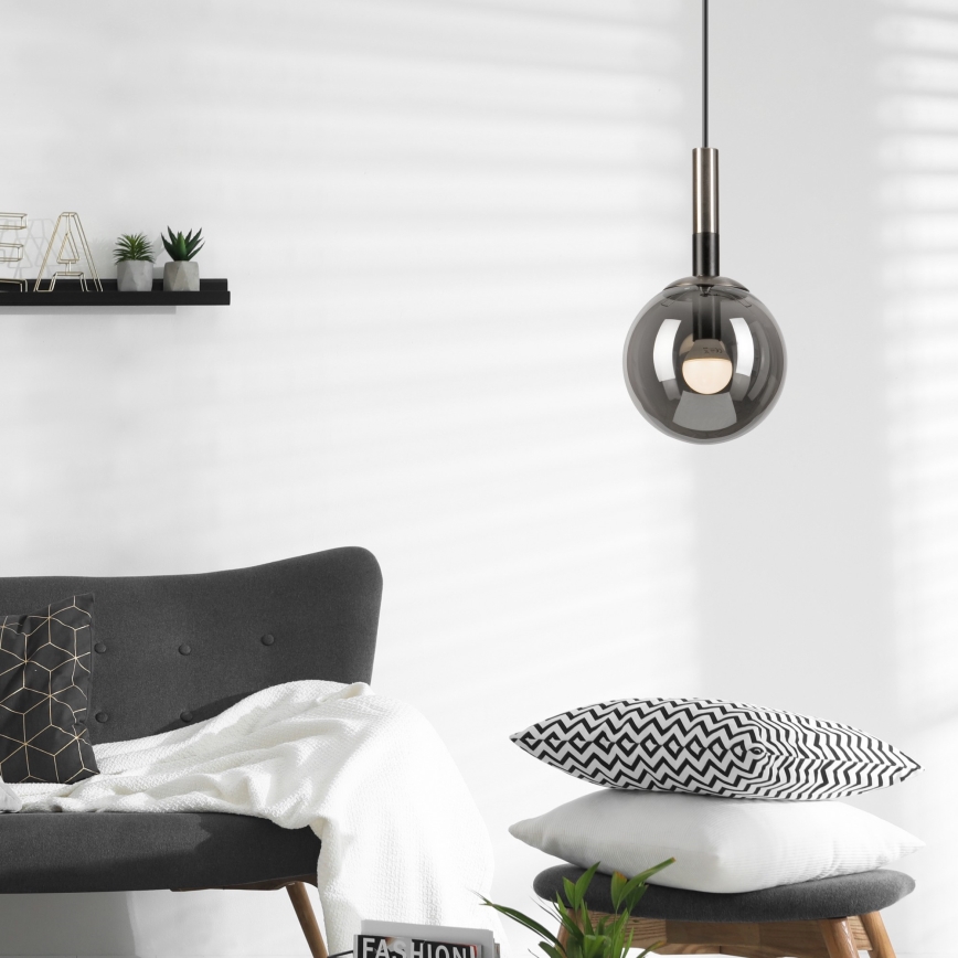Lustr na lanku ROLLO 1xE14/5W/230V matný chrom/kouřová