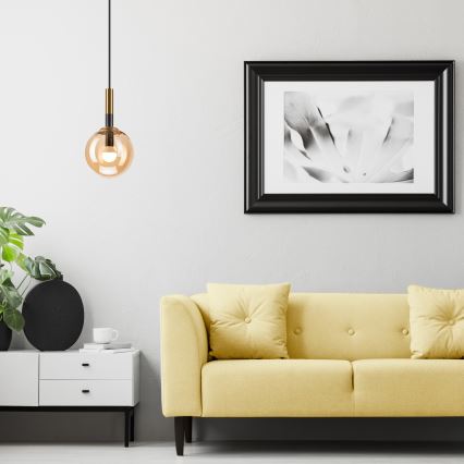 Lustr na lanku ROLLO 1xE14/5W/230V zlatá/kouřová béžová