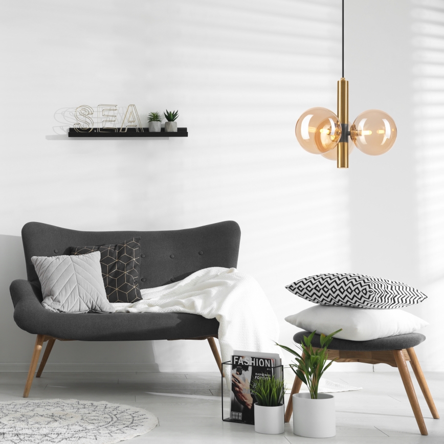 Lustr na lanku ROLLO 3xG9/5W/230V zlatá/kouřová béžová