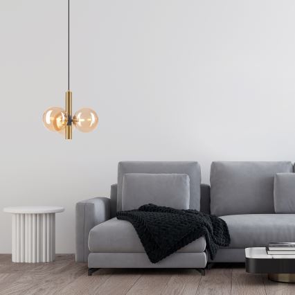 Lustr na lanku ROLLO 3xG9/5W/230V zlatá/kouřová béžová