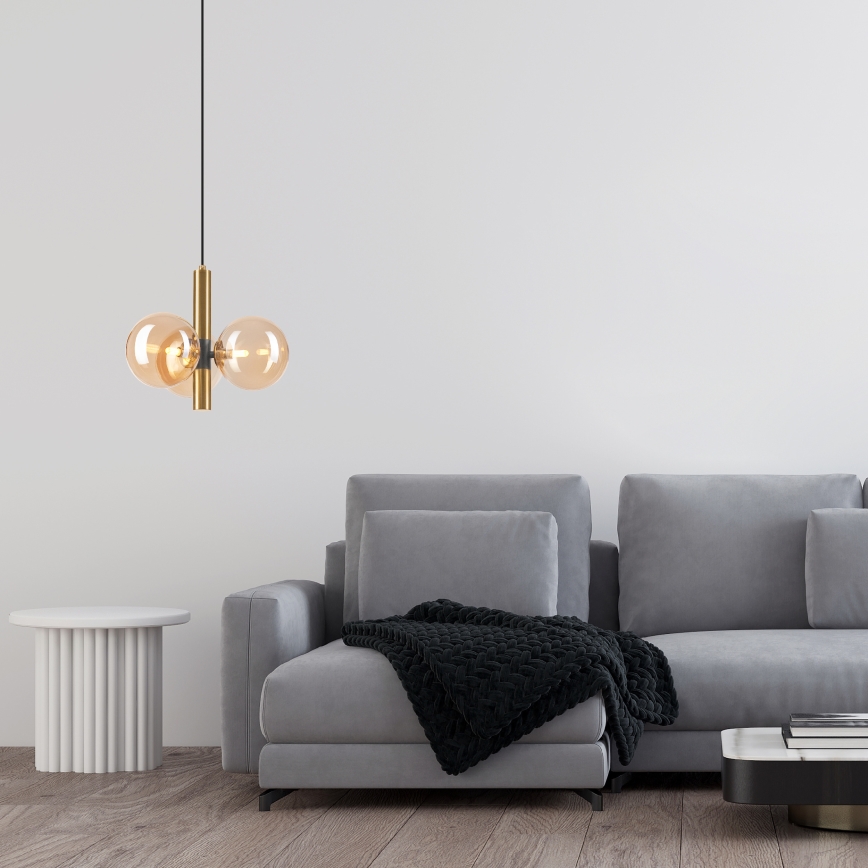 Lustr na lanku ROLLO 3xG9/5W/230V zlatá/kouřová béžová