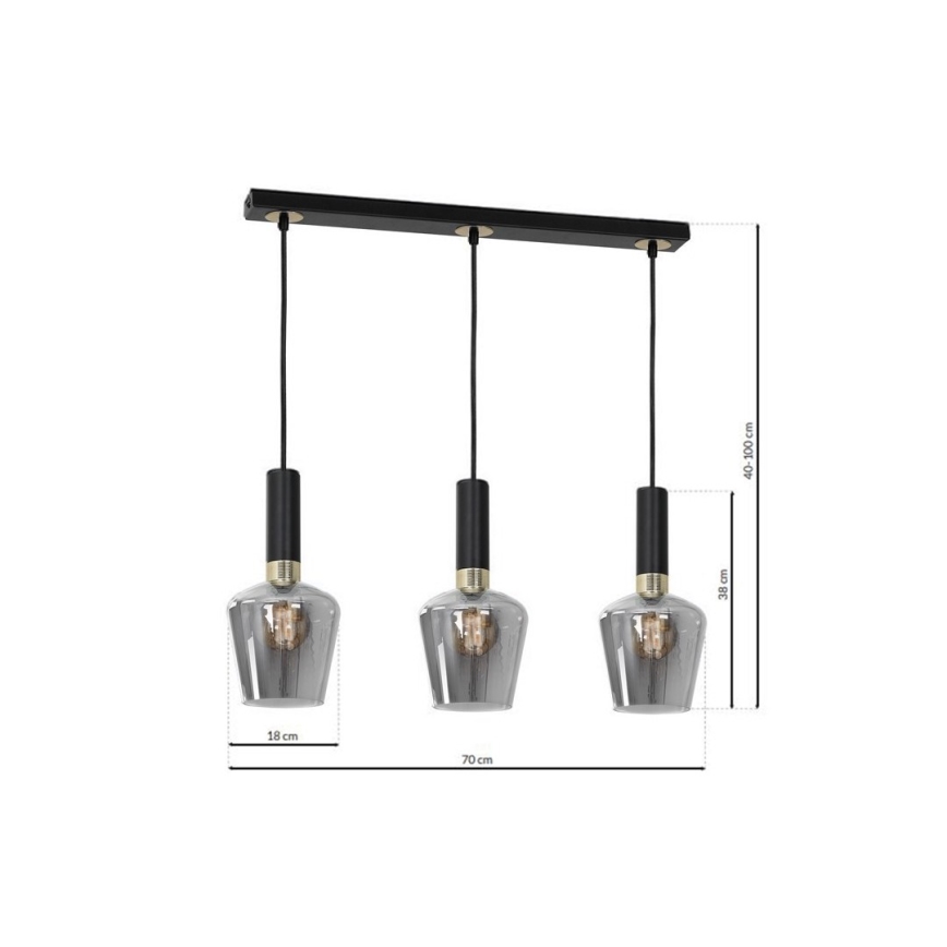 Lustr na lanku ROMA BLACK 3xE27/60W/230V