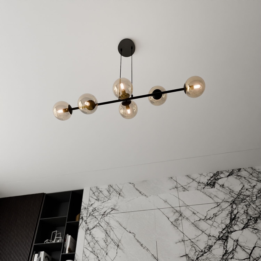 Lustr na lanku ROSSI 6xE14/10W/230V černá/béžová